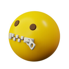 3d Emoticon Shut Up with Zipper on The Mouth Face Yellow Ball Emoticon Emoji or Smiley