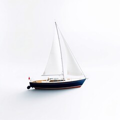 Fototapeta premium Classic sailboat with white sails sailing on white background