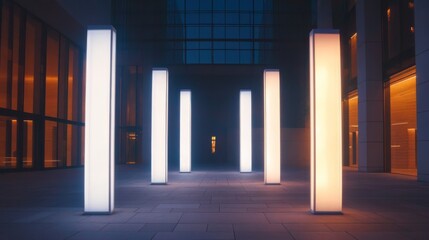 Modern Architecture at Night with Illuminated Columns