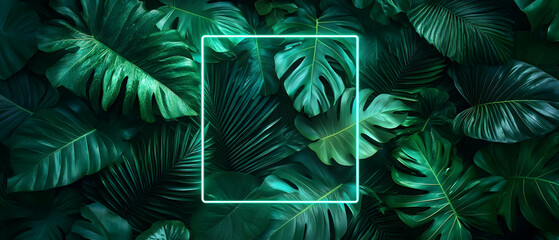 Tropical leaves frame, nature background