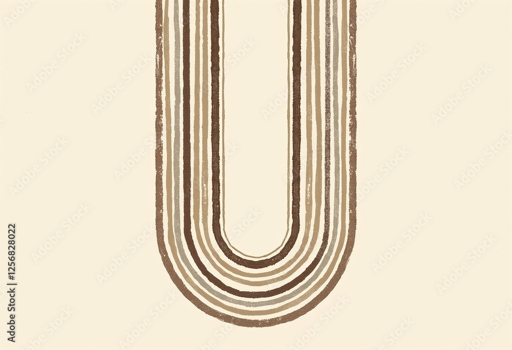 Poster minimalist geometric u-shapes: abstract concentric pattern in beige and taupe on cream, simple hand-