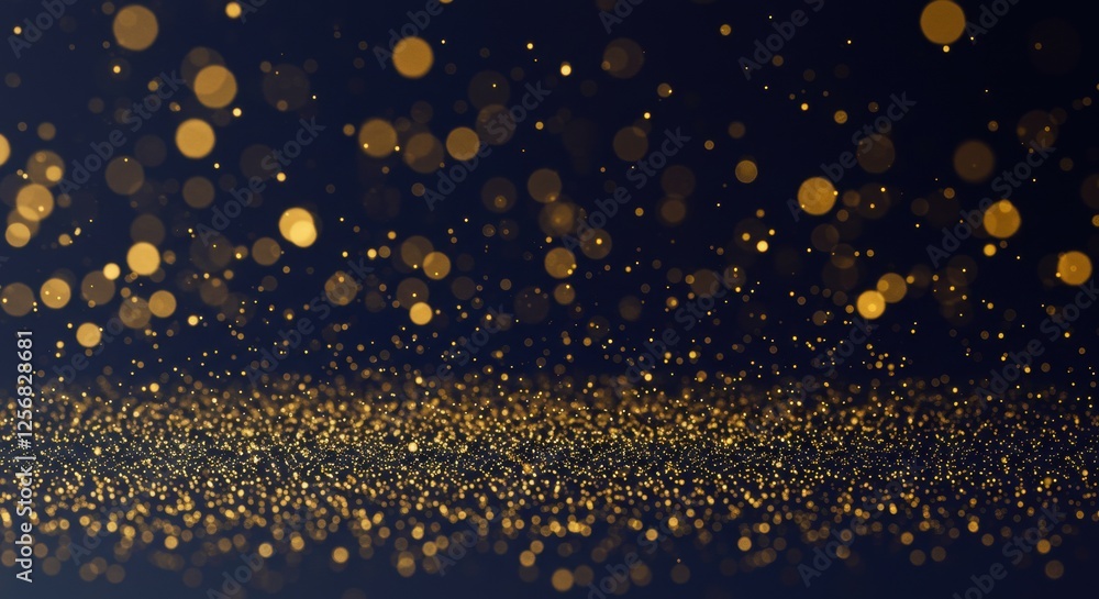 Poster golden sparkling bokeh background with elegant glittering lights on dark surface
