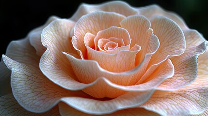 Close-up of a delicate peach rose showcasing intricate petal textures against a blurred background