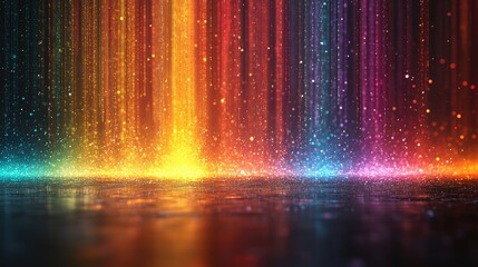 Vibrant abstract background with colorful light streaks reflecting on a wet surface