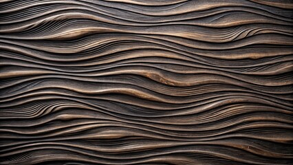 Close up of wavy black wooden abstract background with rich textures and subtle grain patterns , grainy surface, abstract texture