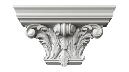 White architectural corbel with floral ornaments on transparent background