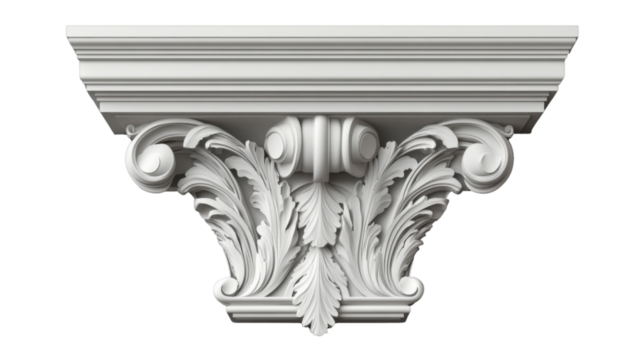 White architectural corbel with floral ornaments on transparent background