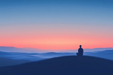 Fototapeta premium Silhouette of a person meditating on a hilltop at sunset