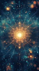 Obraz premium Abstract geometric glowing starburst pattern on a dark background
