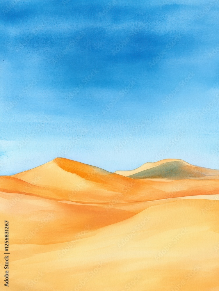 Aufkleber golden sand dunes create a serene landscape under a clear blue sky during a sunny day in a desert re