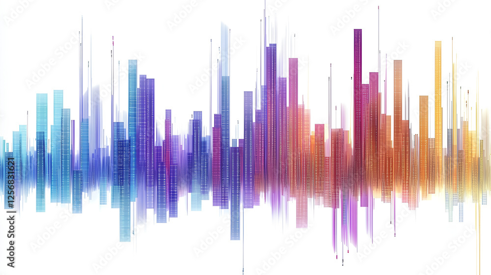 Poster financial data chart with bars and graphs overlaid with code, isolated on a white background. concep