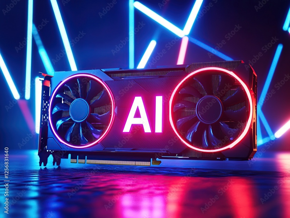 Poster ai graphics card: powerful processing for advanced computations with neon lighting effects