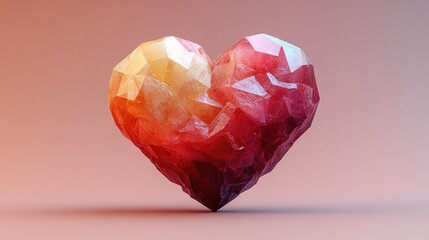 Colorful geometric heart sculpture with gradient hues on a smooth background, showcasing artistic design
