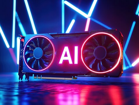 AI Graphics Card: Powerful Processing for Advanced Computations with Neon Lighting Effects