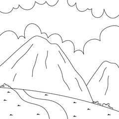 illustration of nature landscape scene coloring book
