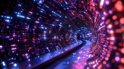 Fototapeta premium Illuminated Tunnel Pathway With Pink And Blue Lights
