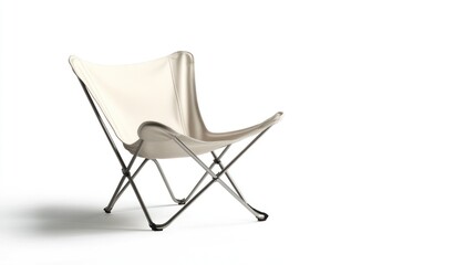 Beige Canvas  Relaxing Chair Isolated on White Background.  Possible Use Product photography