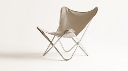Beige Butterfly Chair on White Background