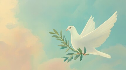 Obraz premium A Dove of Peace with an Olive Branch: A Symbol of Hope and Serenity