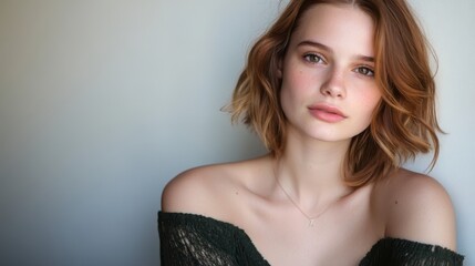 Fototapeta premium Close-up Portrait of a Beautiful Woman with Short Brown Hair