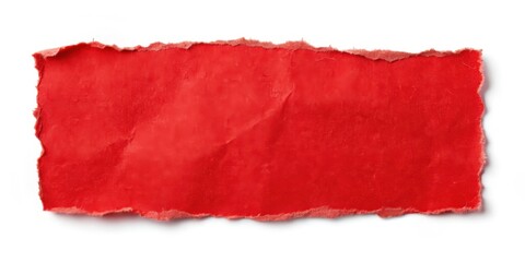 Red paper sticker isolated on white background with torn edges and creases from removal, texture, red sticker,  texture,red sticker