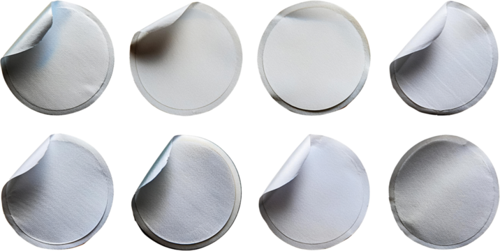 Eight Blank Round Stickers with Peel Off Corners White Paper Labels Mockup for Design