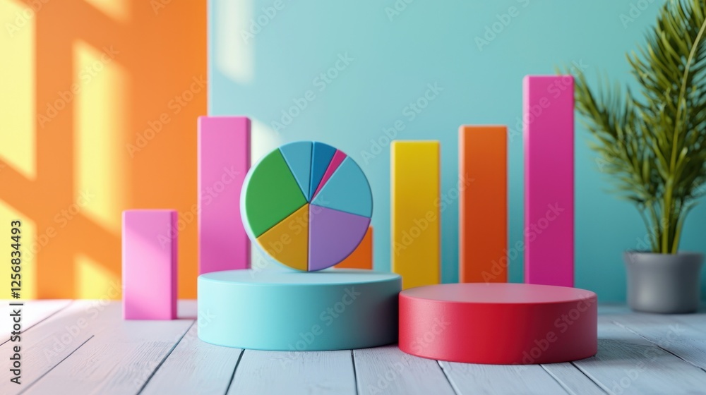 Poster colorful 3d business charts and graphs on display