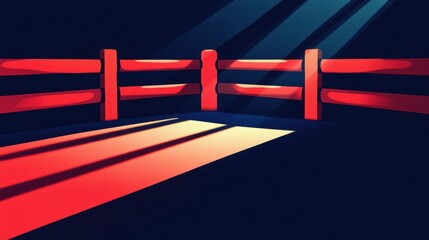 Red fence with sunlight in a cartoon style illustration