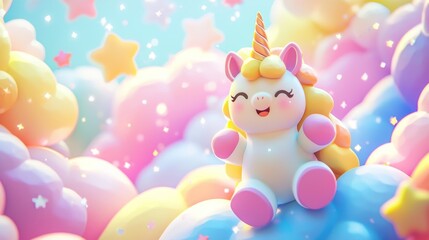 Adorable Unicorn in a Pastel Cloudland