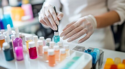 Fototapeta premium Cosmetic Products Preparation in a Laboratory Setting