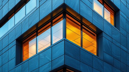 Modern Building Corner Illuminated Windows Evening
