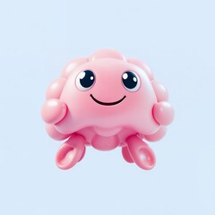 Naklejka premium A charming adorable illustration of a pink plush toy cute and playful with a light pastel blue background depicting character like features. The jellyfish-like creature is rendered in a plastic style