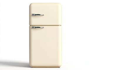 Retro Refrigerator, Cream Color, Isolated White Background, Kitchen Appliance