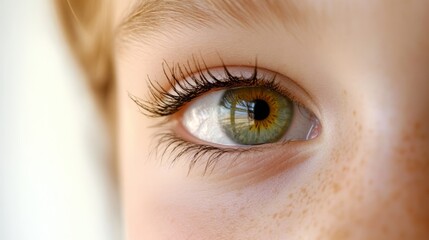 Obraz premium Close-up of a Child's Eye with a Stunning Green-Yellow Iris