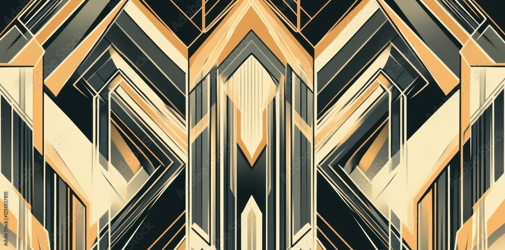 Poster symmetrical geometric abstraction featuring sharp lines and muted colors