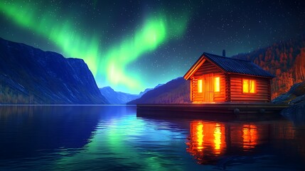 Fototapeta premium Northern Lights Over Tranquil Norway