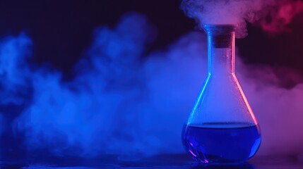 A glowing laboratory flask emits colorful smoke, creating a vibrant atmosphere that suggests scientific exploration and experimentation.