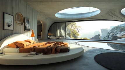 Fototapeta premium Luxury Cliffside Bedroom with Panoramic View