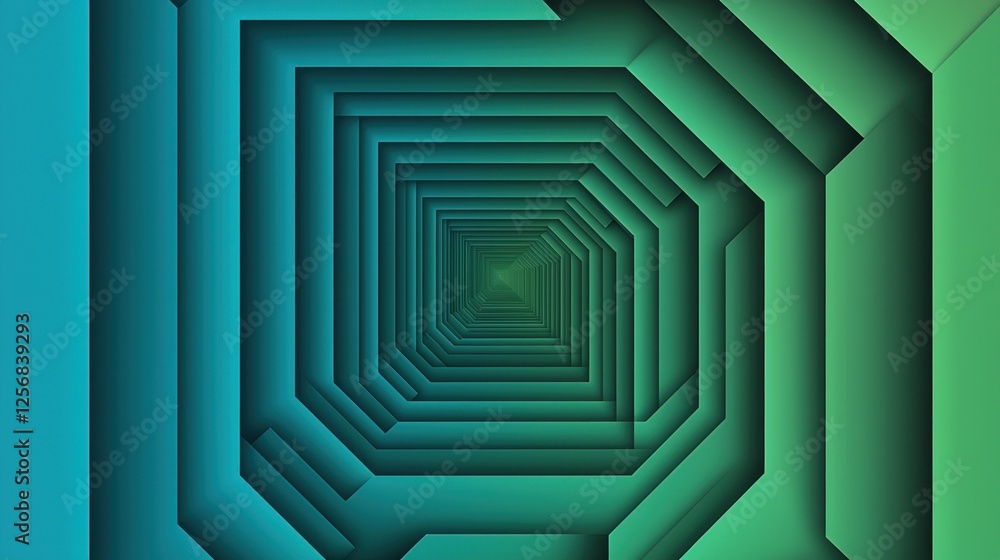 Aufkleber abstract green and teal octagonal tunnel: a mesmerizing digital artwork showcasing a receding tunnel