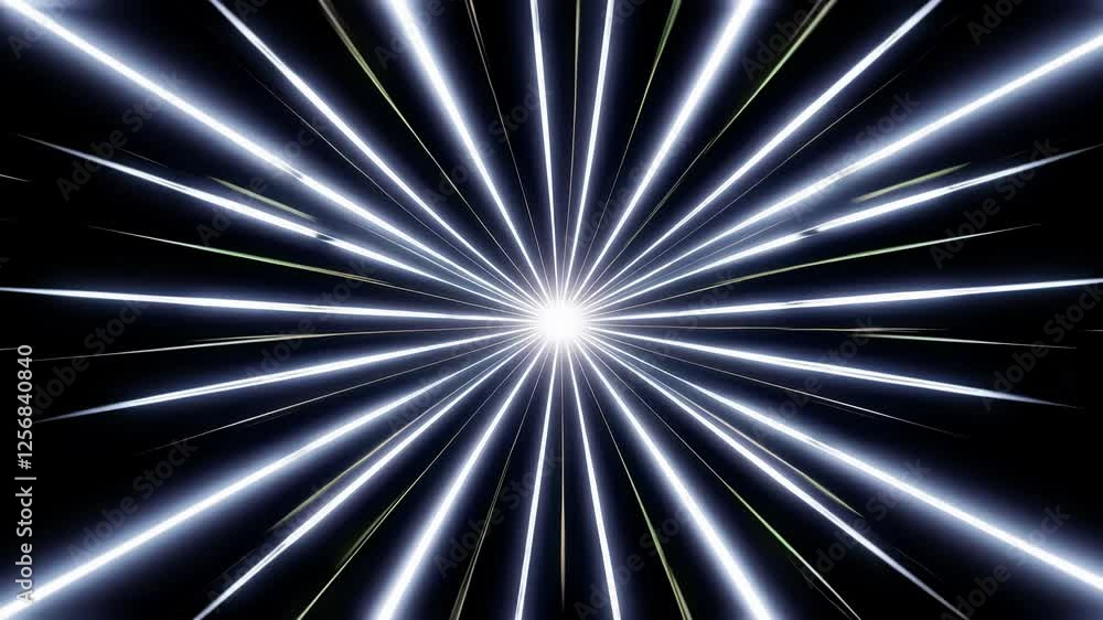 Poster dynamic light bursts emanating from central point creating starburst motion