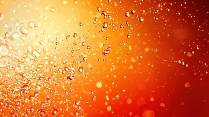 Orange Liquid Splash: Abstract Background of Bubbles and Droplets
