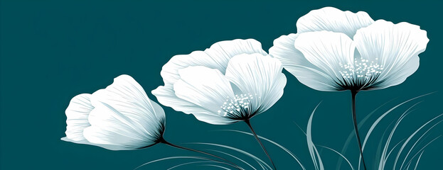 Teal backdrop, white flowers. Home decor
