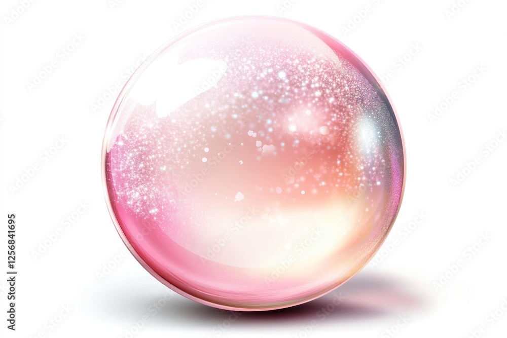 Poster shimmering pink bubble with sparkles on a soft background