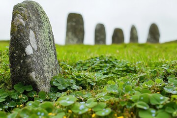Ancient Stone Monuments Stand Tall in Verdant Field