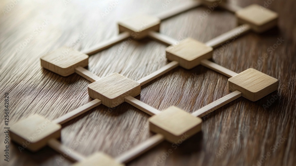 Poster wooden network interconnection: abstract representation of digital connectivity, system architecture