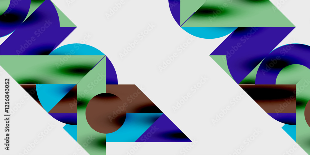 Poster modern abstract background featuring circles, lines, and triangles in a dynamic geometric compositio