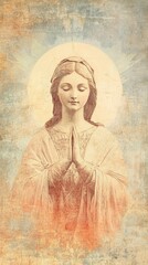 Naklejka premium Image depicts the Virgin Mary praying with a halo