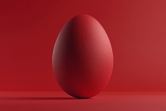 A red textured egg on a red surface.