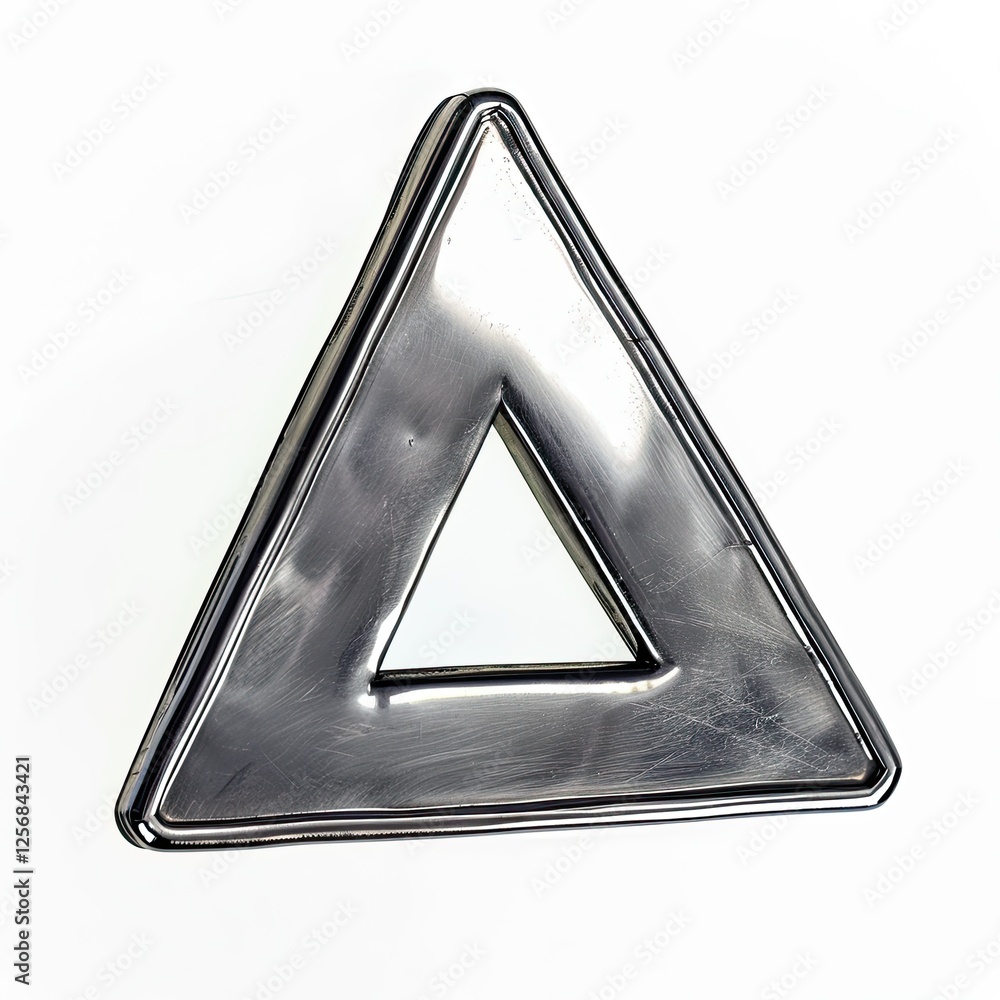 Poster a metallic triangular shape with a hollow center, resembling a decorative or design element. isolate