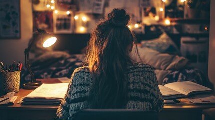 Obraz premium Night Study Session: A Cozy Atmosphere of Learning